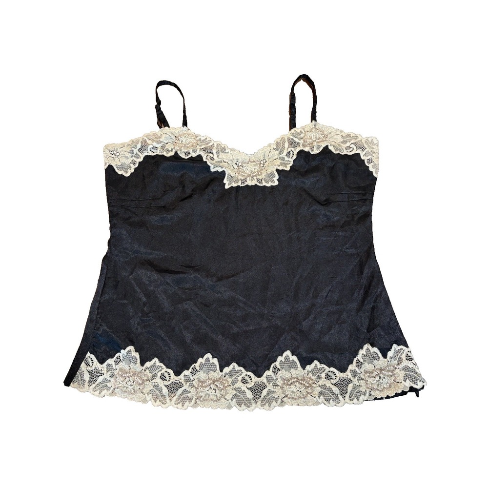 vintage Rickis satin camisole ivory lace beading side zipper size 10 coquette - Picture 1 of 11